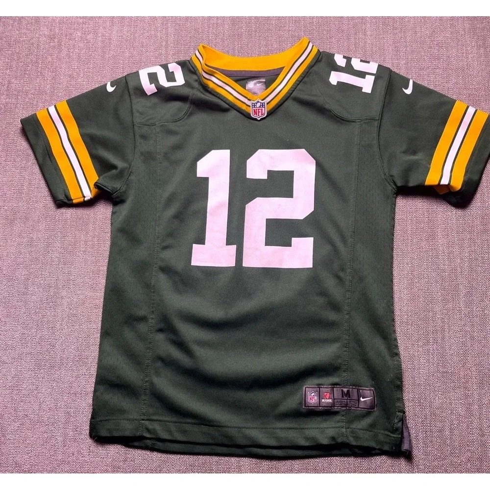 Nike Green Bay Packers Aaron Rodgers #12 Football Jersey Boy Medium Green V Neck